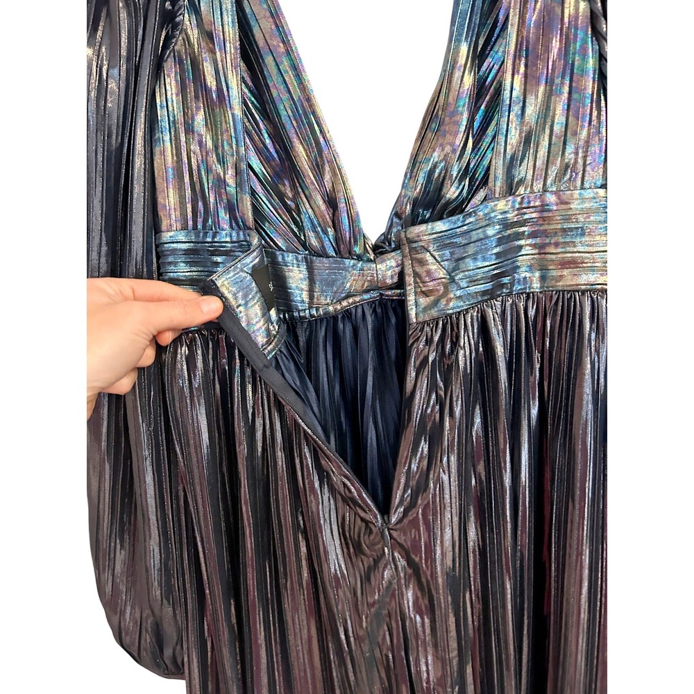 Sabina Musayev Wendy Dark Silver Metallic Pleated Open Back Mini Dress M NWT - Picture 10 of 12